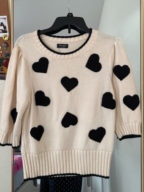 kate spade valentines Cream Sweater with Black Heart Motif